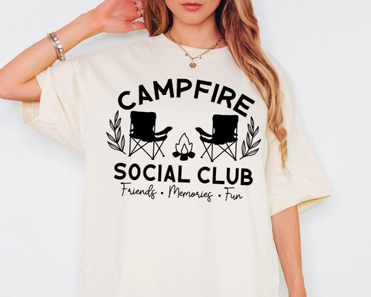 Trendy Campfire Soociial Clubb T-Shirt, Personalized Camping Shirt for Camp Counselors, Summer Camp Gift for Family and Friends