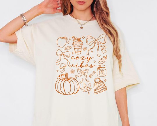 Cozy Season Sweatshirt, Fall Pumpkin Shirt, Autumn Leaf T-Shirt for Women