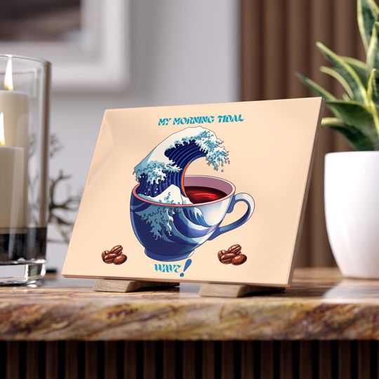 Ocean Wave Ceramic Photo Tile, Kitchen Decor, Gifts for Coffee Lovers