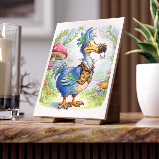 Ceramic Photo Tile, Alice in Wonderland Fantasy Decor, Dodo Wall Art