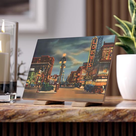 Vintage New Orleans Canal Street Night Scene Ceramic Photo Tile