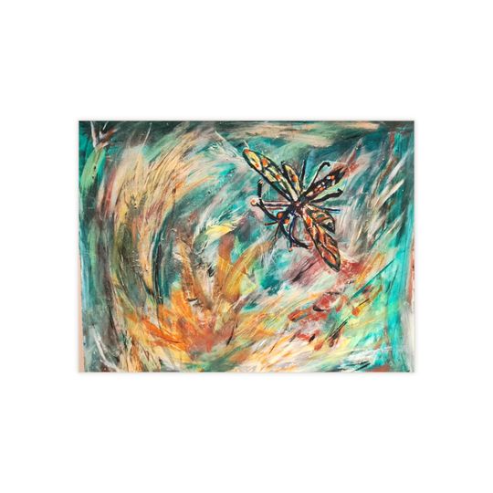 Vibrant Ceramic Photo Tile with Dragonfly Design, Nature Decor