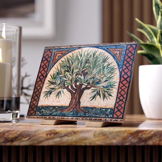 Olive Tree Frame Mosaic Ceramic Photo Tile Wall Art