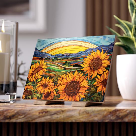Sunflower Ceramic Photo Tile, Decorative Wall Art, Gift for Garden Lovers