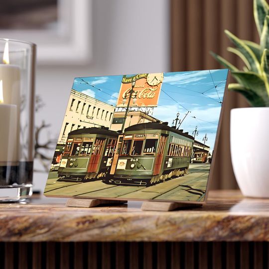 Vintage New Orleans Canal Street Streetcar Ceramic Photo Tile