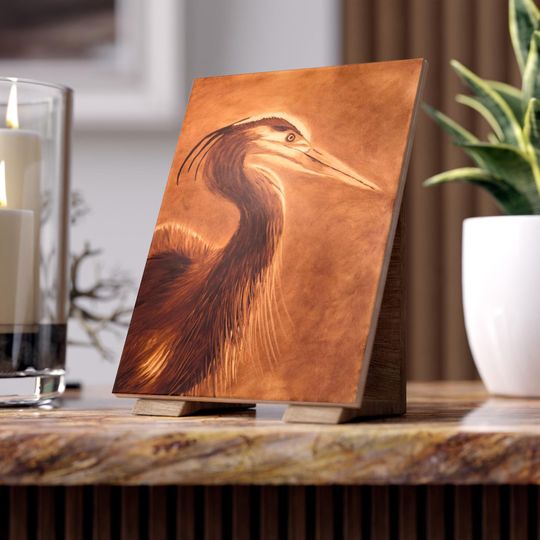 Elegant Bird-Themed Ceramic Photo Tile, Nature Wall Art Decor