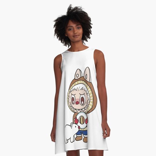 Labubu cute with pet A-Line Dress, Labubu sleeveless tank dresses, Gift for Her