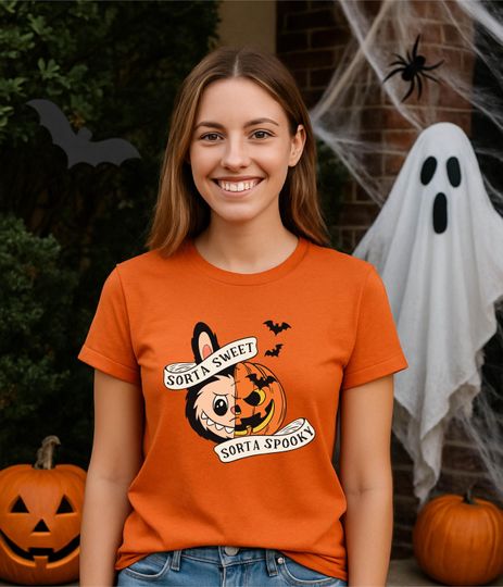 Labubu Sorta Sweet Sorta Spooky Kawaii Monsters Stitch Shirt, Flower Pumpkin Shirt, Halloween PumpkinTee, Horror Shirt, Halloween Party Gift