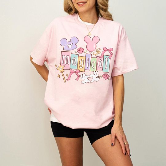 Retro Magical Coquette Disney T-Shirt with Mickey Ears, Disneyland Family Vacation Tee