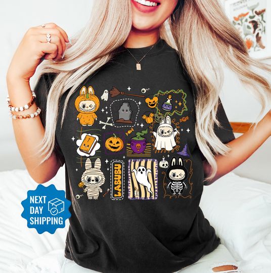 Labubu Pumpkin Shirt, Monster Doll Toy Halloween Shirt, Skeleton Cartoon Doll Sweatshirt, Labubu Inspired Shirt, Spooky Season Labubu Tee
