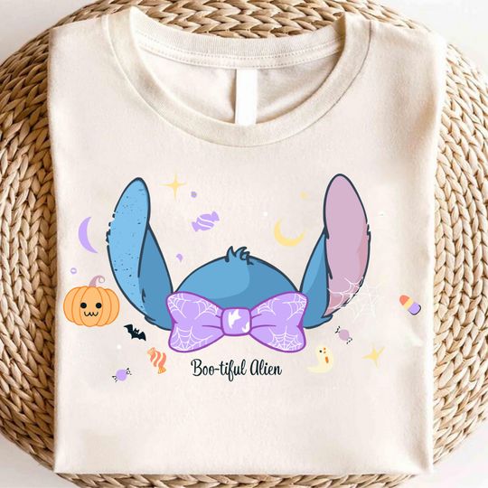 Stitch Ears Halloween Shirt, Cute Ghost Candy Bat Spider Bow Trick or Treat T-Shirt