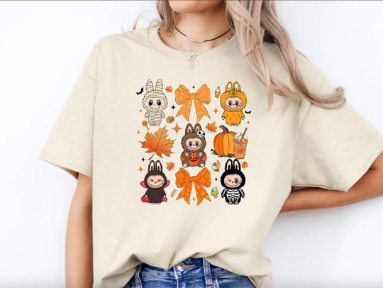 Fall Halloween Labubu Shirt, Spooky Season Shirt, Trick Or Treat Tee, Cute Autumn Pumpkin Labubu Shirt, Cozy Skeleton Costume Sweatshirt