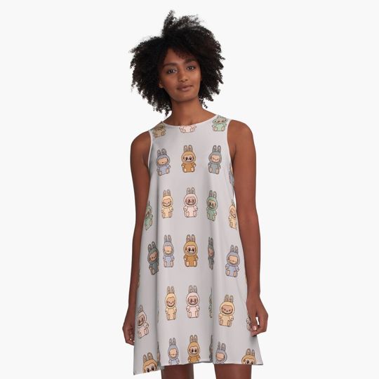 Labubu The Monsters Popmart  A-Line Dress, Labubu sleeveless tank dresses, Gift for Her