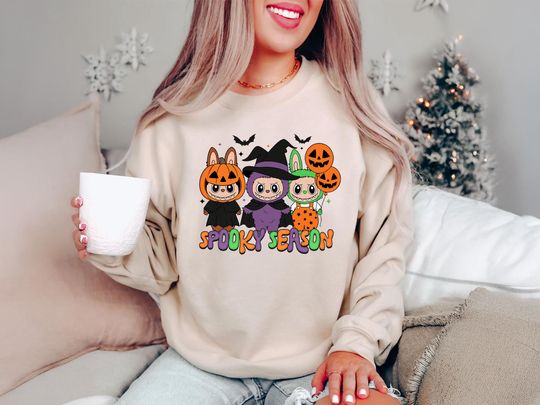 Labubu Shirt Spooky Season Halloween Sweatshirt Cute Pumpkin Costume Kawaii Witch Graphic Fall Top Trick or Treat Cozy October Outfit