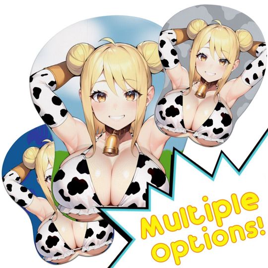 Fairy Tail Lucy Cow Costume Inspired Oppai 3D Mouse Pad