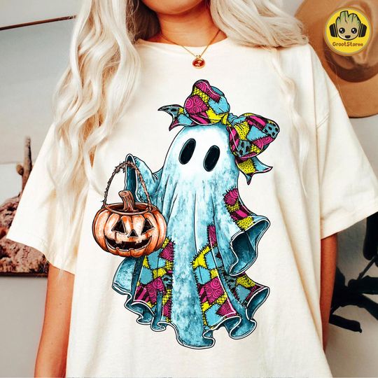 Retro Halloween Neon Ghost T-Shirt, Trendy Patchwork Spooky Ghost Tee, Cute Boo Ghost Coquette T-Shirt
