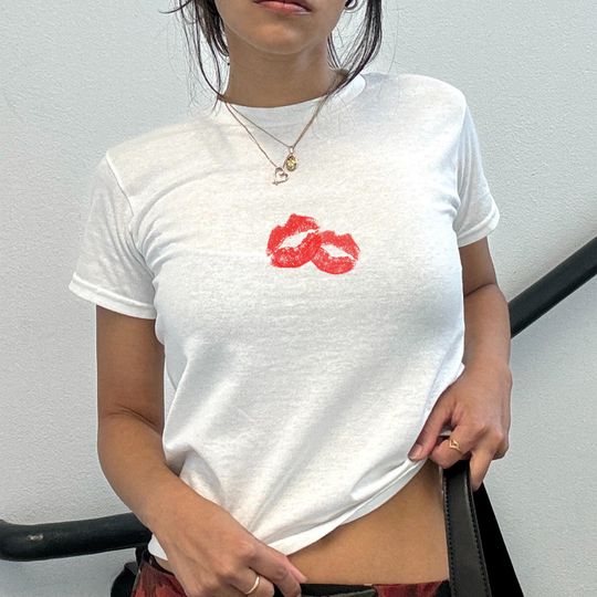 Kiss Mark Baby Tee, Short Sweet Baby Tee, Espresso Martini Tee, 90s T-Shirt