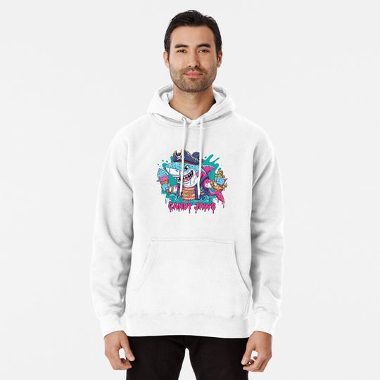 Candy Jaws Shark Streetwear Illustration Pullover Hoodie