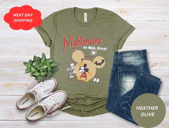 Mickey Halloween T-Shirt, Nightmare on Main Street Crewneck, Spooky Disney Hoodie, Disney Skeleton Sweatshirt