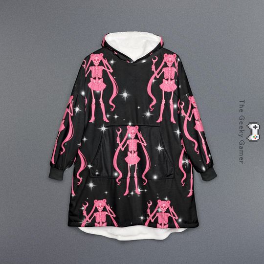 Anime Unisex Hooded Blanket | Pink Skeleton Hoodie | Soft Flannel Anime Throw