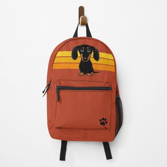 Cute Black and Tan Smooth Coated Dachshund Cartoon Dog Backpack