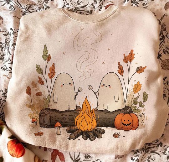 Camping Ghosts , Cute Ghost Halloween , Halloween , Funny Halloween , Retro Spooky Season , Cozy Camping Halloween