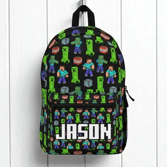 Personalized Minecraft Inspired Backpack, Gamer School Bag