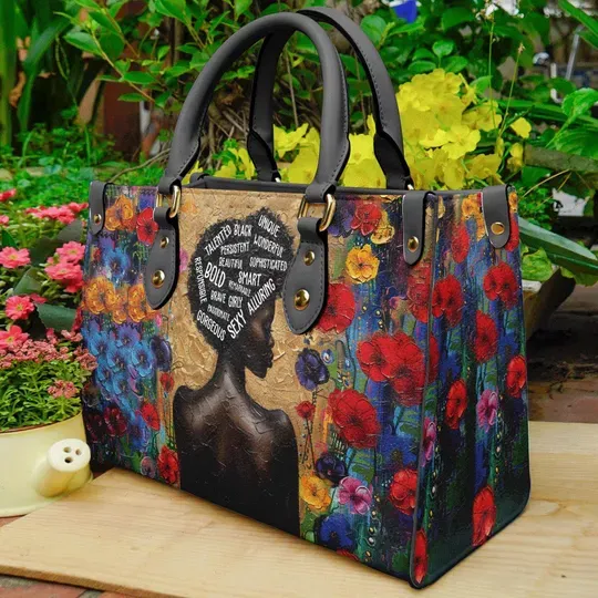 God Says I Am Afro Woman Bag, Custom Black Women Leather Handbag, Mother's Day Tote Bag For Black Mom, African American Gift