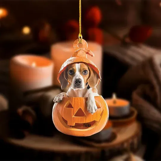 Beagle Pumpkin Halloween Ornament, Beagle Ornament Gift, Beagle Halloween Ornament, Beagle Car Ornament