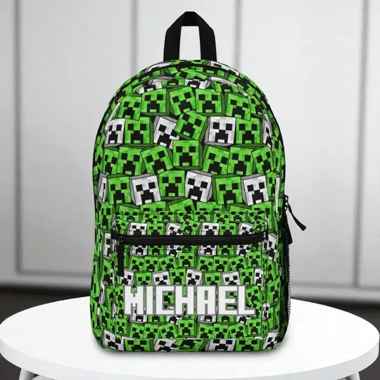 Personalized Minecraft Inspired Backpack, Gamer School Bag