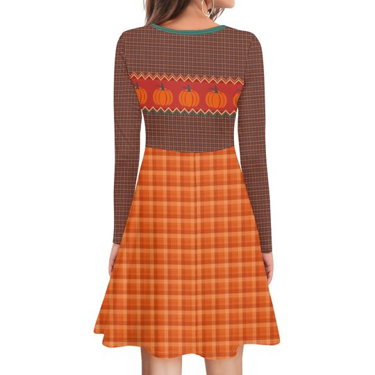Women's Autumn Pumpkin dress, theme park dress, long sleeve midi dress