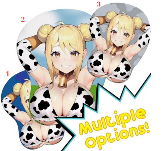 Fairy Tail Lucy Cow Costume Inspired Oppai 3D Mouse Pad