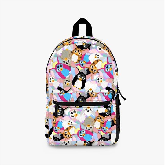 So Many Furbies Backpack, Vintage Furby Character Print Cute Retro School Bag