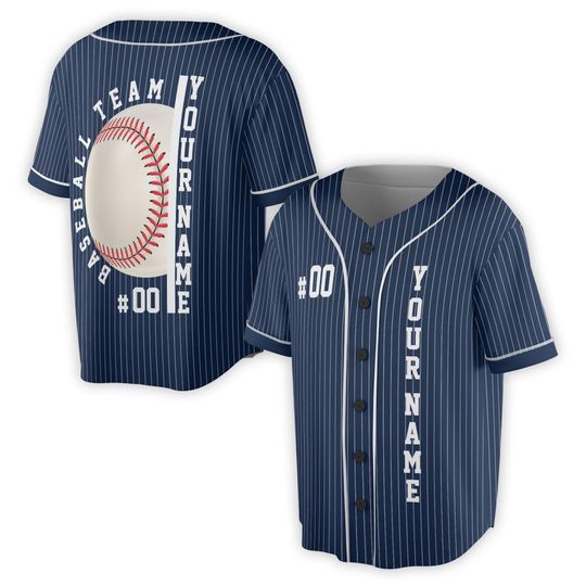 Custom Name Baseball Team Navy Blue with WS Baseball Jersey