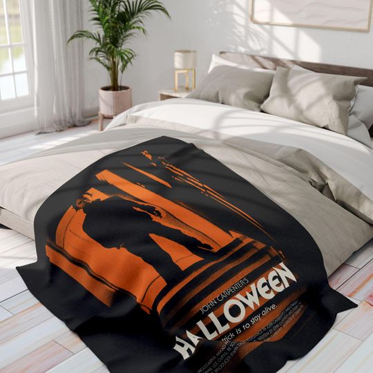 Vintage Halloween Movie Blanket | Horror Movie Throw | Retro Michael Myers Plush Blanket | Horror Home Decor | Scary Movie Night