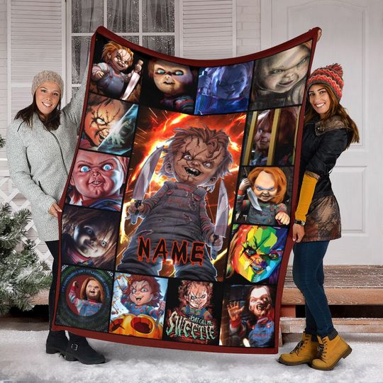 Horror Chucky Blanket, Personalized Name Chucky Blanket, Halloween Blanket, Halloween Movies Blanket