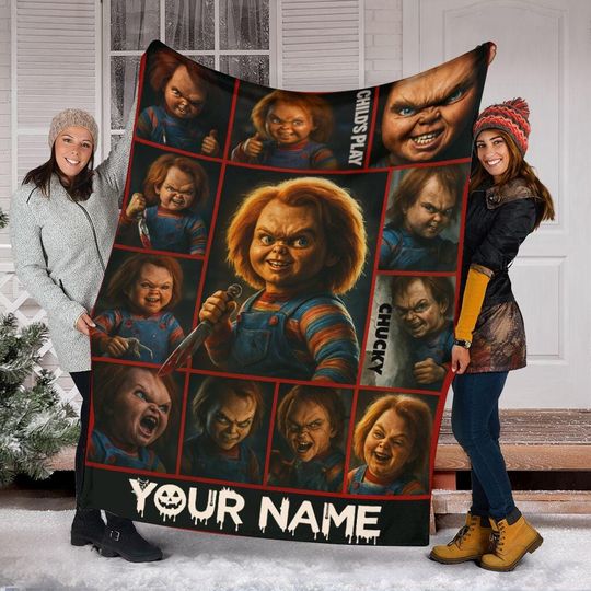 Custom Name Horror Chucky Blanket, Horror Movies Blanket, Halloween Movies Blanket, Horror Characters Blanket, Halloween Gift