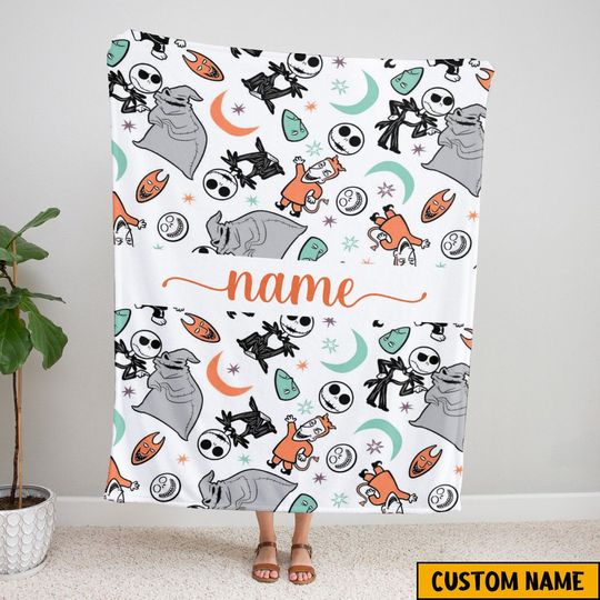 The Night Before Christmas, Custom Jack Skellington And Sally Throw Blanket, Halloween Blanket, Oogie Boogie Halloween Blanekt, Skull