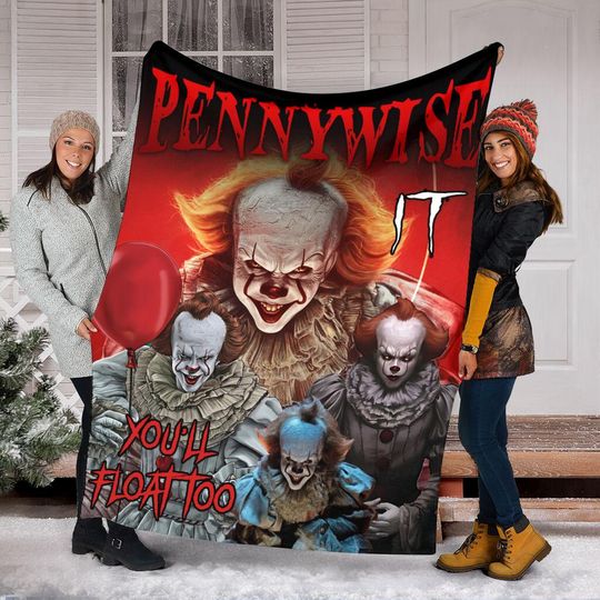 Horror Pennywise Blanket, IT Movie Blanket, You'll Float Too Blanket, Horror Characters Blanket, Halloween Blanket