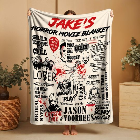 Custom Name Horror Movie Blanket, Scary Movie Character Throw, Freddy Home Decor, Halloween Blanket, michael myers blanket Gift, teen gifts