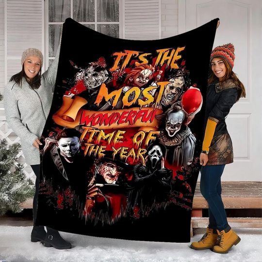 Horror Movie Blanket, Its The Most Wonderful Time Of The Year Blanket, Scary Character Movie Blanket, Myers Horror Lovers Gift