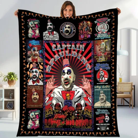Captain Spaulding Blankets, House of 1000 Corpses Throw Blanket, Horror Movie
