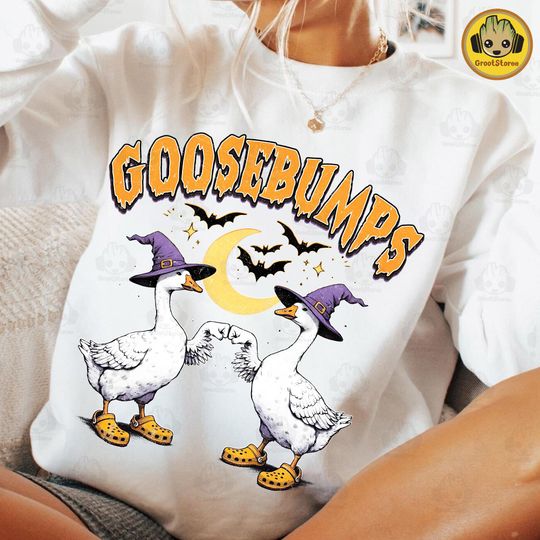 Retro Goosebumps Halloween Sweatshirt, Spooky Goose, Preppy Halloween, Trendy Horror Summer Design