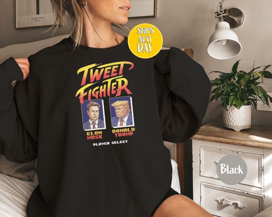 Tweet Fighter Elon Musk Vs Donald Trump Sweatshirt, Game Style Meme Shirt, Musk vs Trump