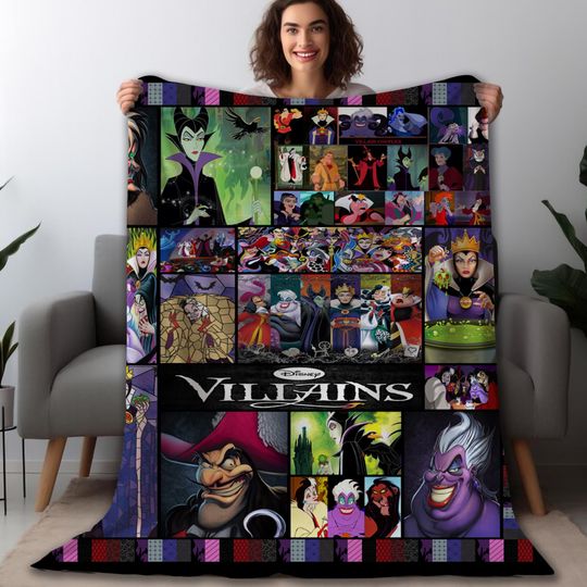 Disneyland Villains Animated Blanket, Maleficen.t Cruellla Devil Ursulla Witch Vintage Blanket, Villains Cartoon Blanket Halloween Gift