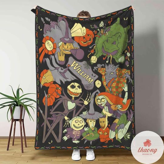 Personalized Disney Nightmare before Christmas blanket, Jack Skellington & Sally Blanket, Halloween blanket, Birthday Boy Girl gift blanket