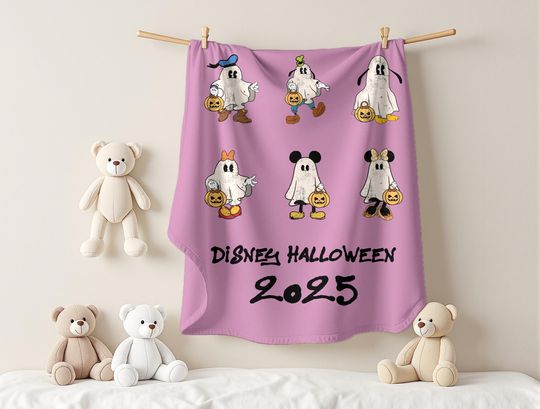 Spooky Mickey and Friends Throw, Disney Halloween 2025 Ghost Characters Blanket, Fall Halloween Decor Blanket