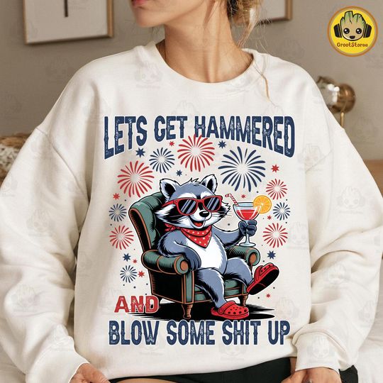 Retro 4th of July Sweatshirt with Raccoon and Patriotic