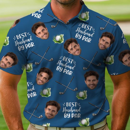 Best Husband By Par Polo Shirt Custom Kid Face Photo Portrait, Father's Day Gift, Custom Golf Lovers Short Sleeve Shirt, Dad Birthday Gifts