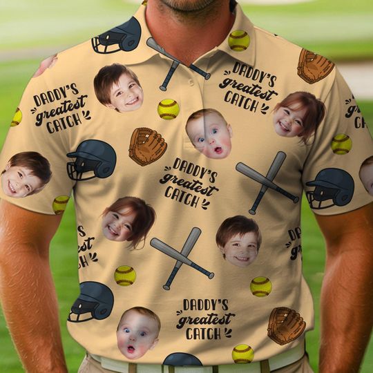 Custom Photo Dad's Greatest Catch Softball Polo Shirt, Father's Day Gift, Custom Softball Lovers Shirt, Dad Birthday Gifts